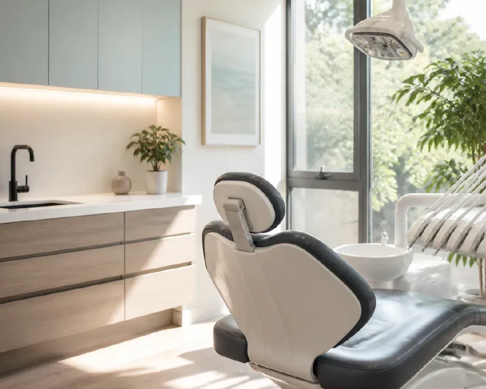 A bright modern treatment room prepared for personalized dental care