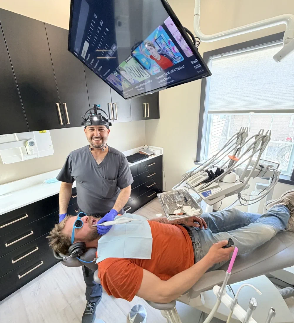 A patient receiving care in a Cookstown Dental Centre treatment room