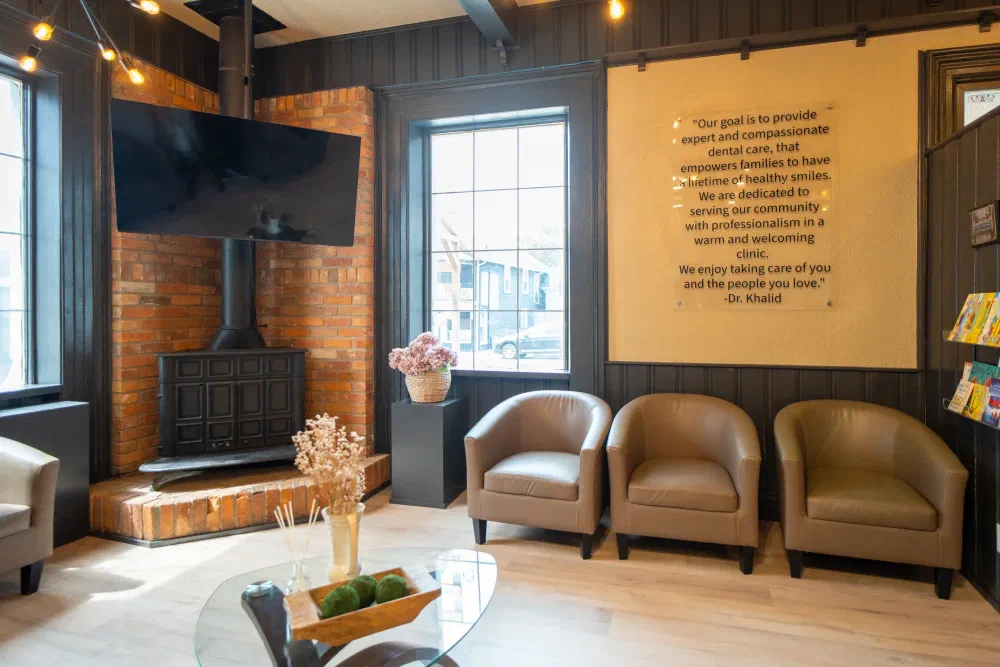 Waiting room seating and television at Cookstown Dental Centre