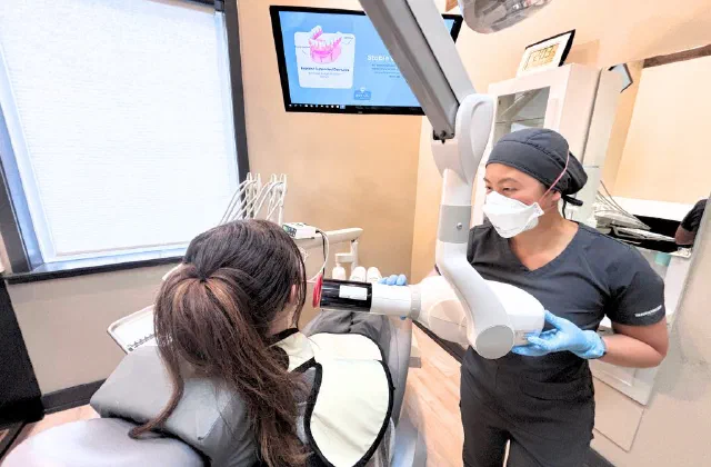 Digital dental X-ray equipment in a treatment room