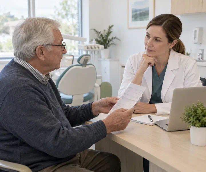 A patient showing a medication list to a dentist