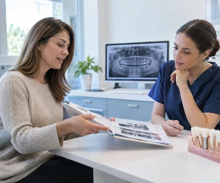A patient presenting previous implant records during a second-opinion consultation