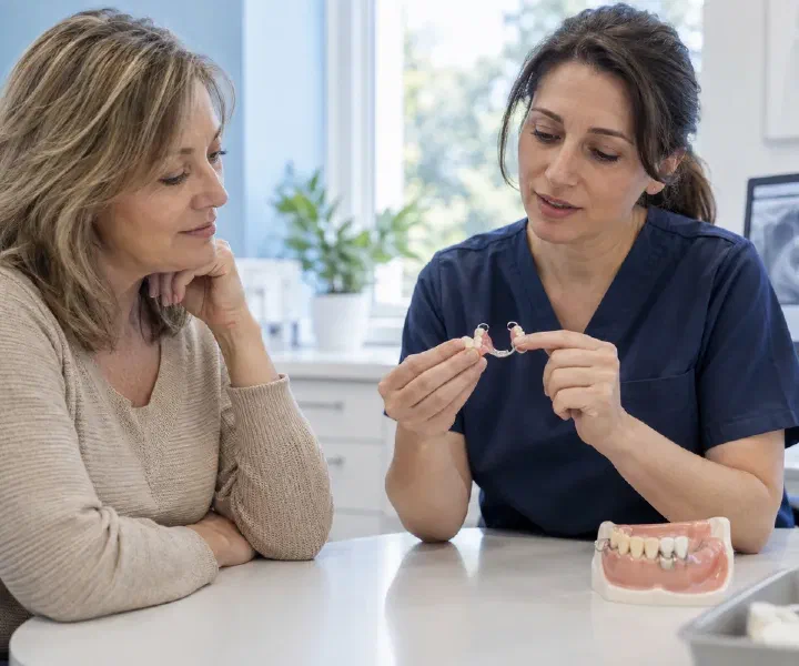 A dentist discussing an interim partial denture with a patient