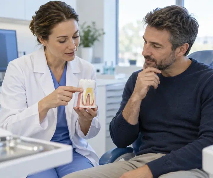 A patient discussing tooth erosion and preventive habits with a dental professional